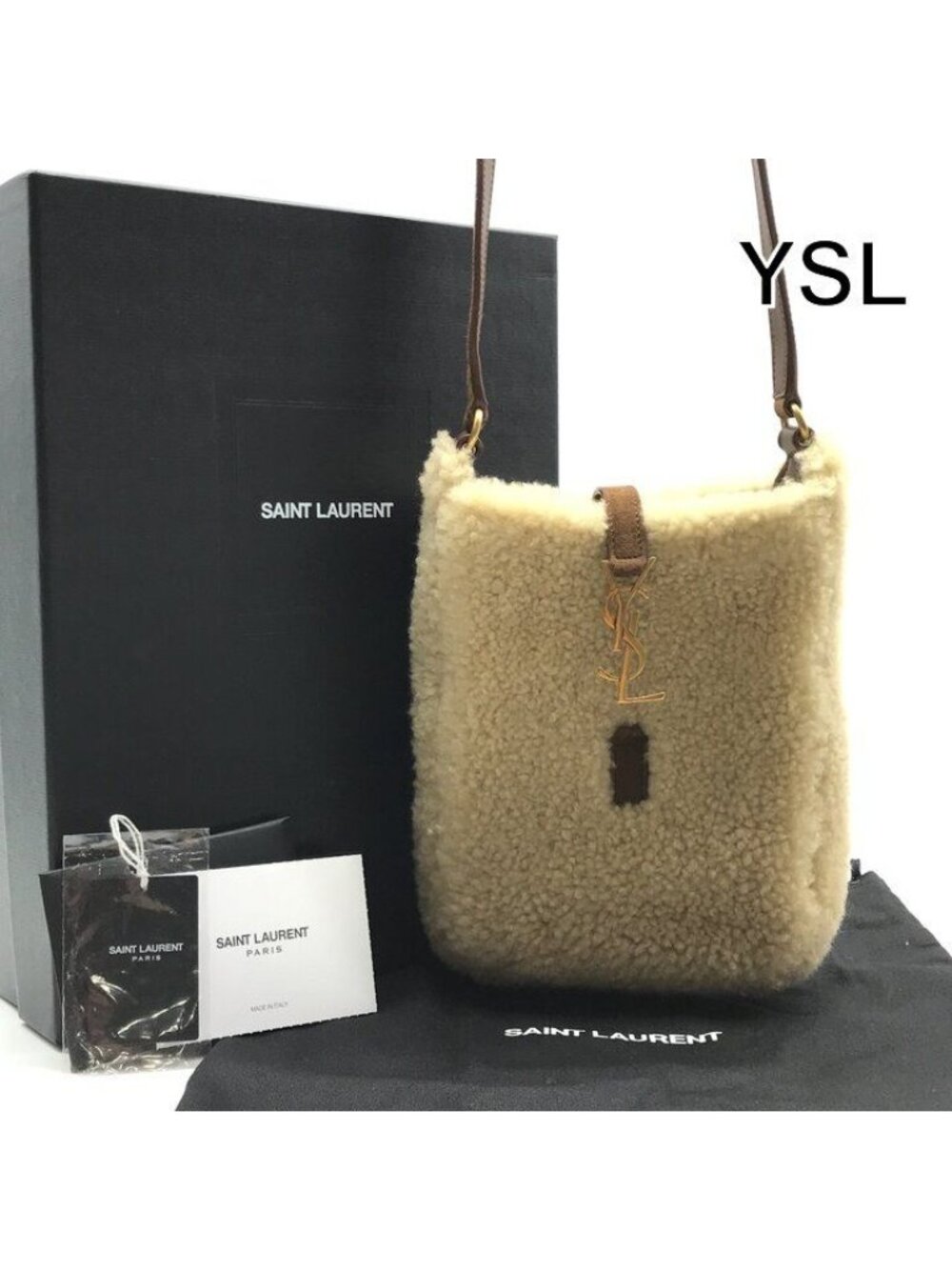Saint Laurent YSL Fleece Shoulder Bag Beige